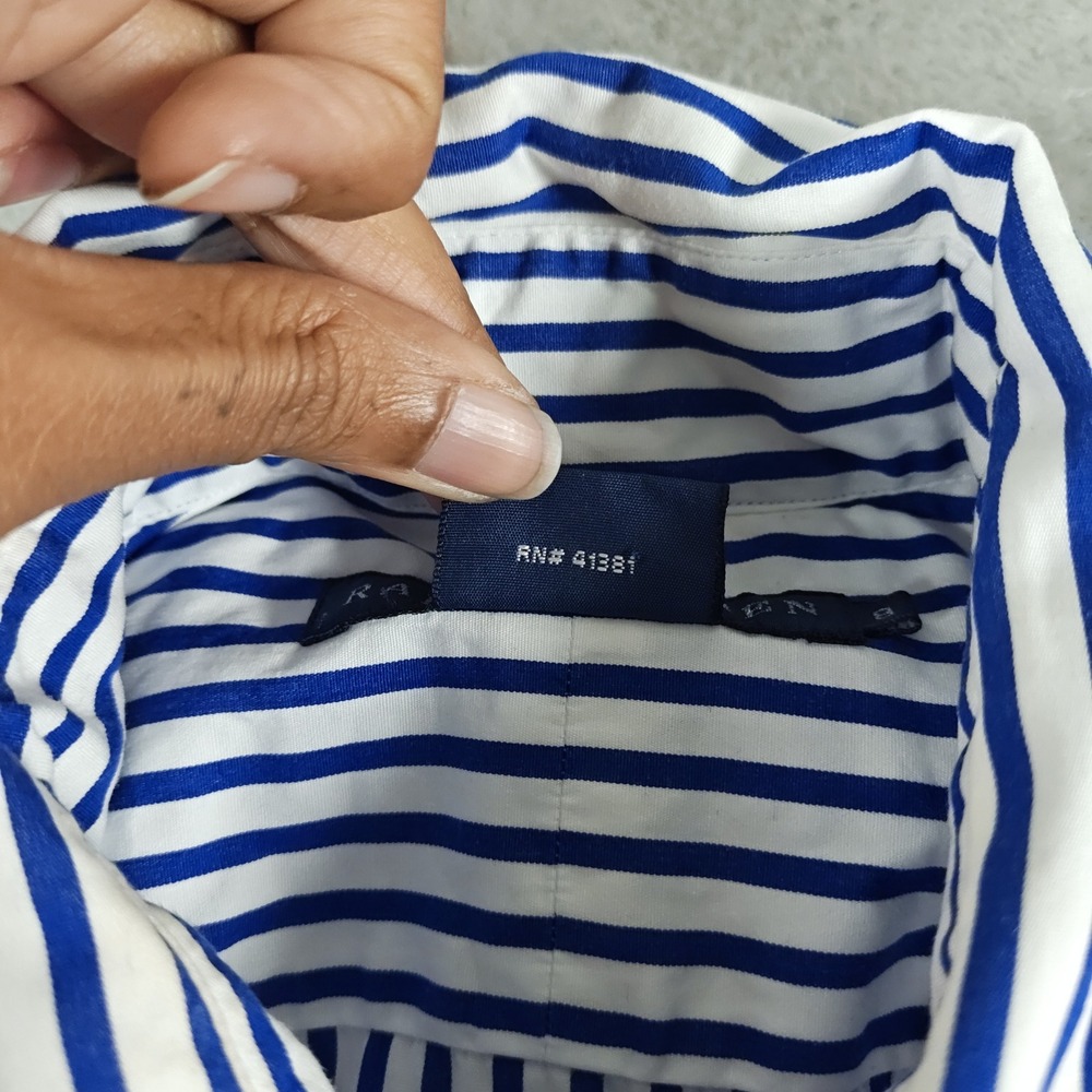 Ralph Lauren Shirt Womens 8 Blue White Striped Yachting Crest Button Up Nautical - Picture 10 of 16